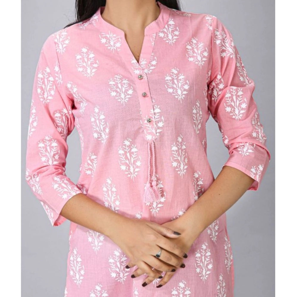 Women's Casual 3/4 Sleeve Cotton Blend Printed Kurti (Pink)