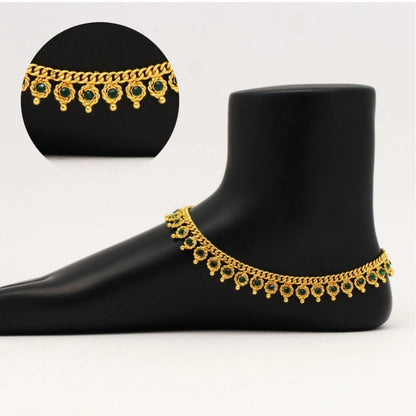 Generic Women's Green Color Rhinestone Anklets (Free Size: Upto 10&quot;)