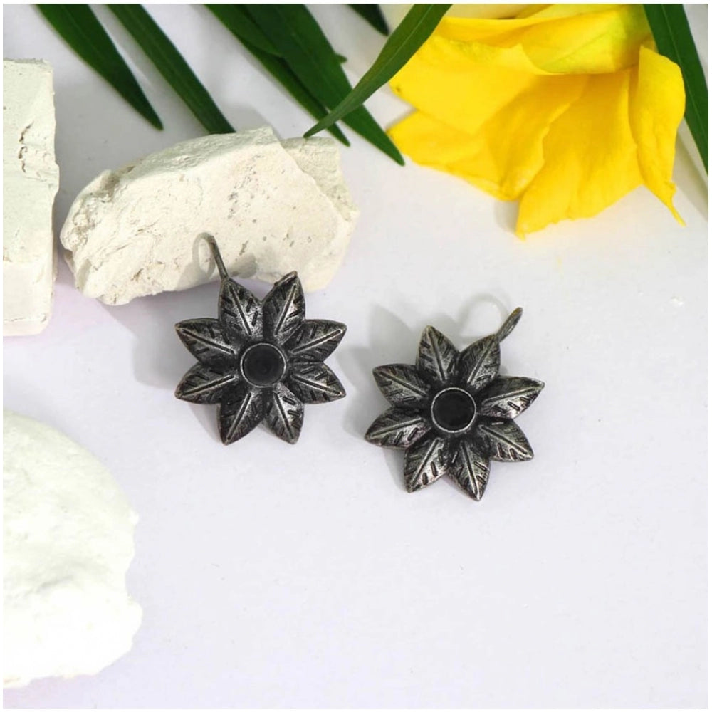 Women's Black Color Glass Stone Oxidised Earrings