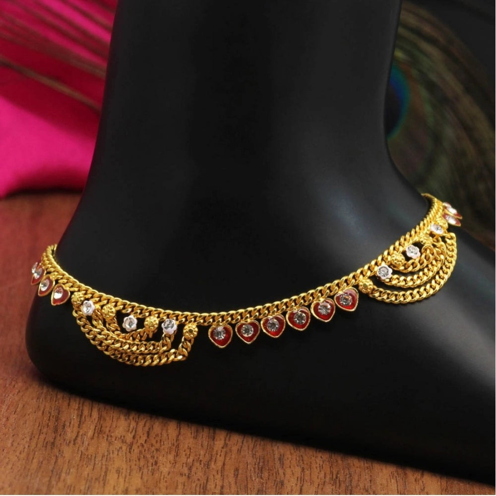 Generic Women's Maroon Color Rhinestone Anklets (Free Size: Upto 10&quot;)