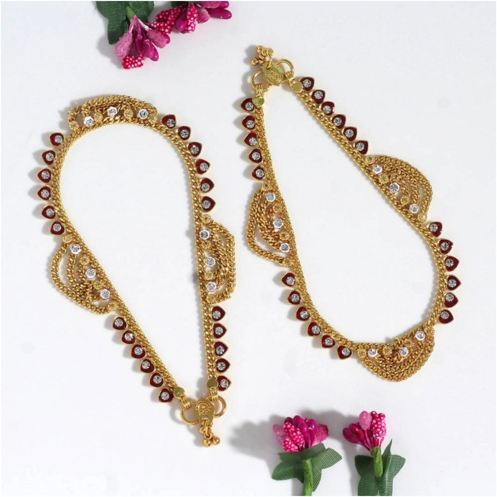 Generic Women's Maroon Color Rhinestone Anklets (Free Size: Upto 10&quot;)