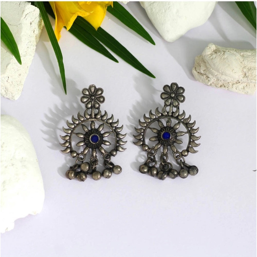 Generic Women's Blue Color Glass Stone Oxidised Earrings