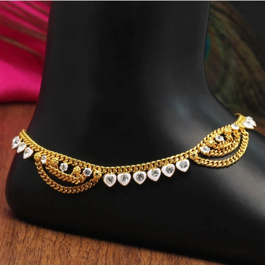 Generic Women's White Color Rhinestone Anklets (Free Size: Upto 10&quot;)