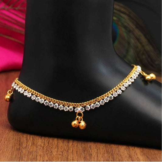 Generic Women's White Color Rhinestone Anklets (Free Size: Upto 10&quot;)