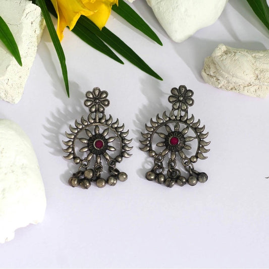 Generic Women's Rani Color Glass Stone Oxidised Earrings