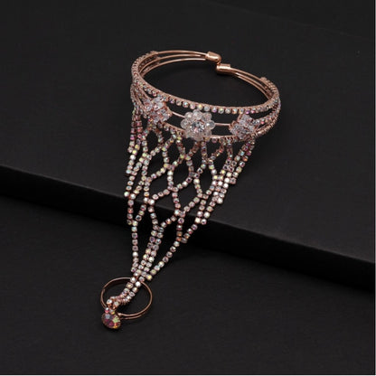 Generic Women's Rainblow Color Rose Gold Rhinestone Hathphool Adjustable Bracelet