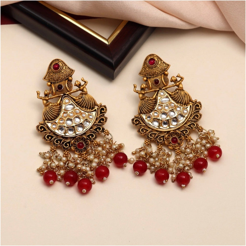 Generic Women's Maroon Color Kundan Earrings