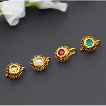 Generic Women's Multi Color Kundan Nose Pin Combo Of 4 Pieces