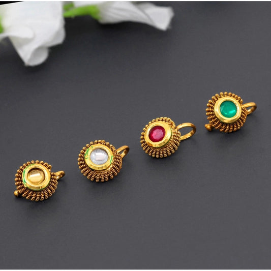 Generic Women's Multi Color Kundan Nose Pin Combo Of 4 Pieces