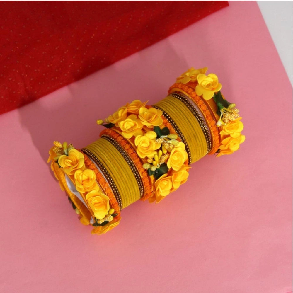 Generic Women's Yellow Color Floral Bangles Set: 2.4