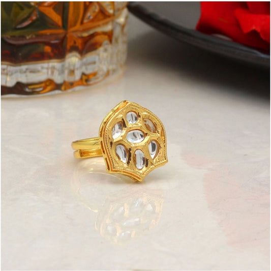 Generic Women's White Color Kundan Ring For Women Adjustable Ring