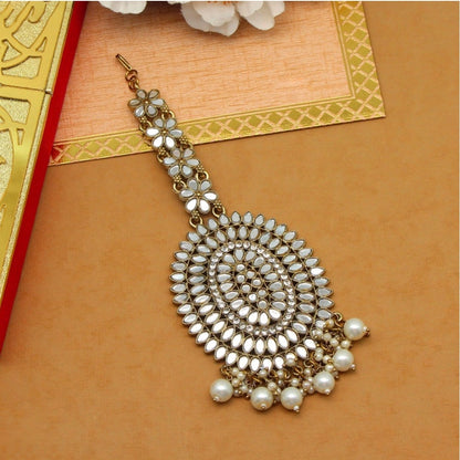 Generic Women's White Color Mirror Work Maang Tikka