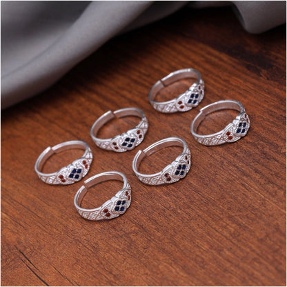 Generic Women's Multi Color Assorted Design Toe Rings Combo Of 3 Pairs