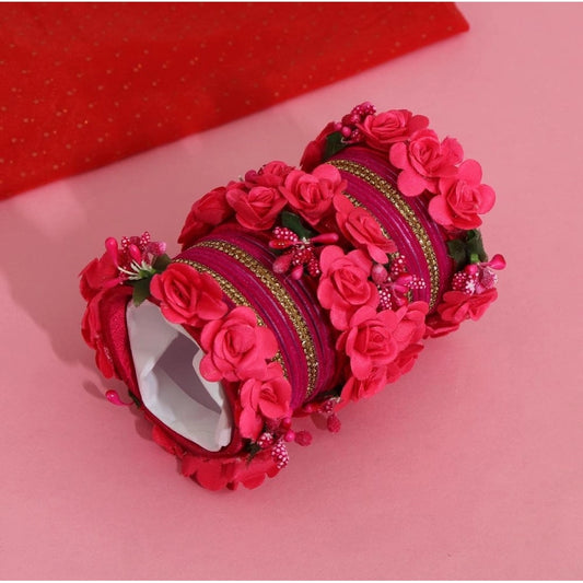 Generic Women's Rani Color Floral Bangles Set: 2.4