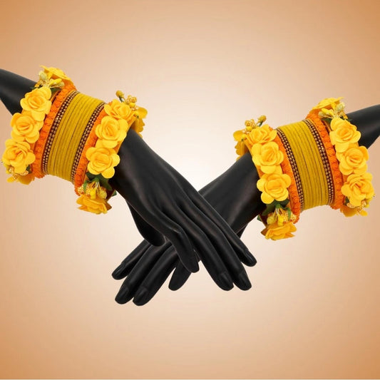 Generic Women's Yellow Color Floral Bangles Set: 2.4