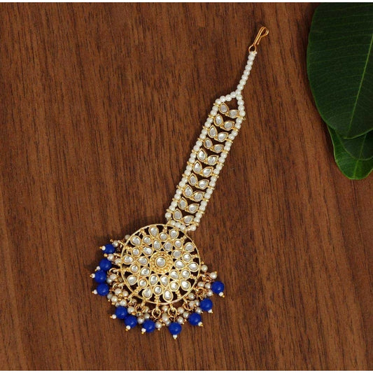 Generic Women's Blue Color Kundan Maang Tikka