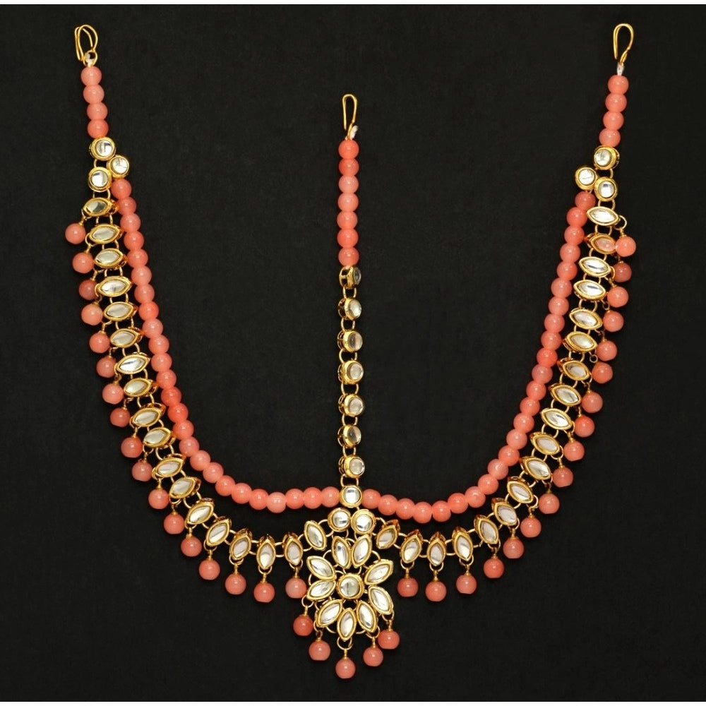 Generic Women's Peach Color Kundan Work Matha Patti