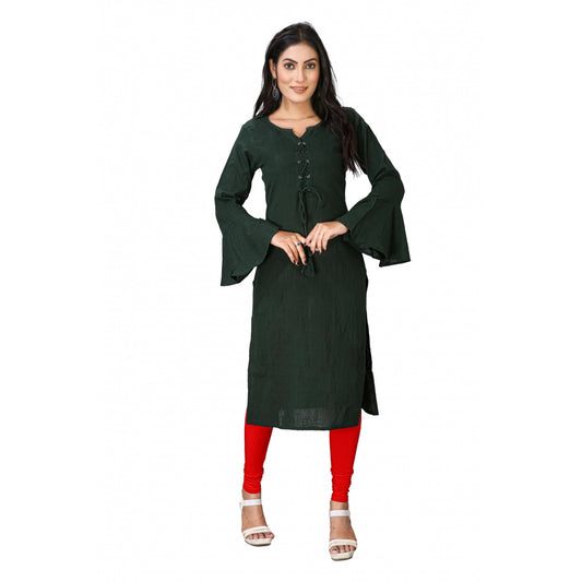 Generic Women's Casual Full Sleeve Viscose Rayon Printed Kurti (Dark Green)