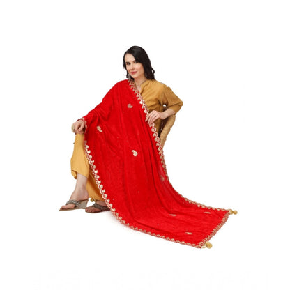 Generic Women's Velvet Gotta Patti Dupatta (Red, Length: 2.25 to 2.50 Mtr)