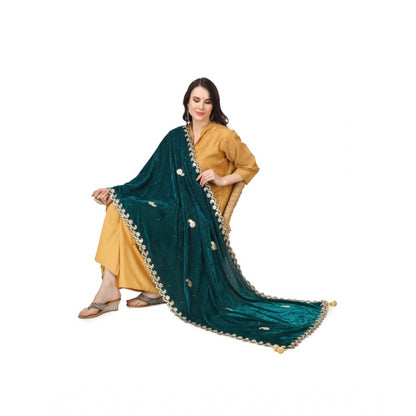 Generic Women's Velvet Gotta Patti Dupatta (Dark Green, Length: 2.25 to 2.50 Mtr)