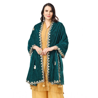 Generic Women's Velvet Gotta Patti Dupatta (Dark Green, Length: 2.25 to 2.50 Mtr)