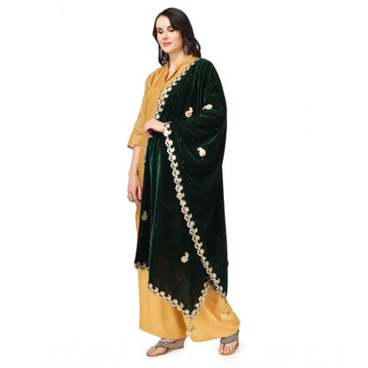 Generic Women's Velvet Gotta Patti Dupatta (Green, Length: 2.25 to 2.50 Mtr)