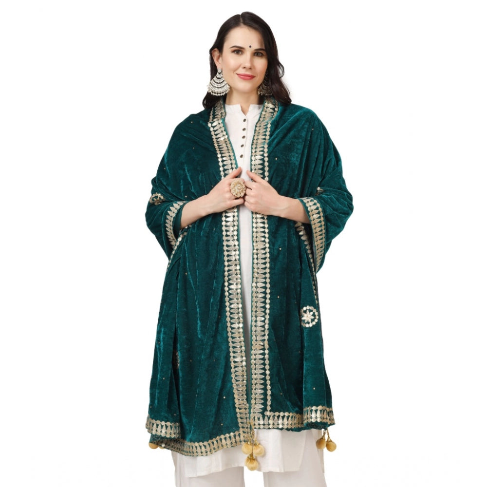 Generic Women's Velvet Gotta Patti Dupatta (Dark Green, Length: 2.25 to 2.50 Mtr)