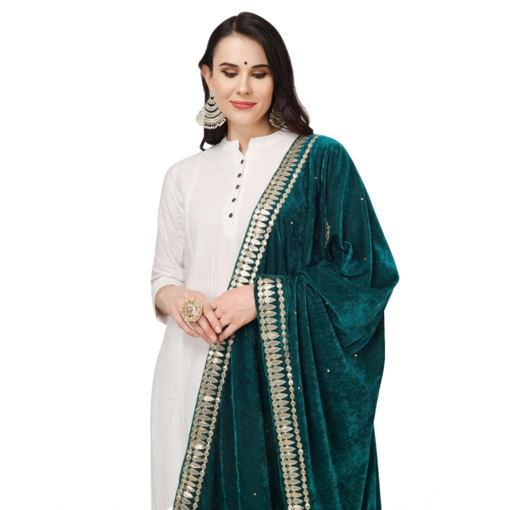 Generic Women's Velvet Gotta Patti Dupatta (Dark Green, Length: 2.25 to 2.50 Mtr)