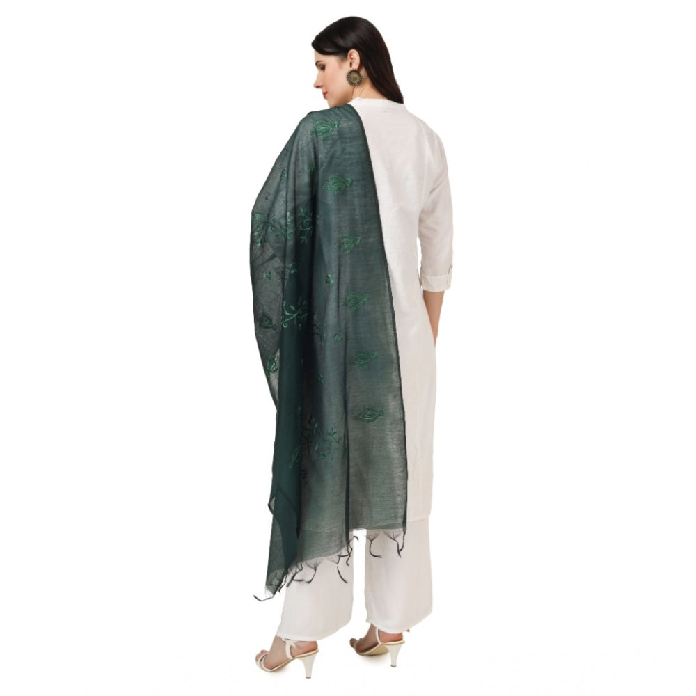 Generic Women's Cotton Embroidered Dupatta (Green, Length: 2.25 to 2.50 Mtr)