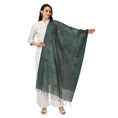 Generic Women's Cotton Embroidered Dupatta (Green, Length: 2.25 to 2.50 Mtr)