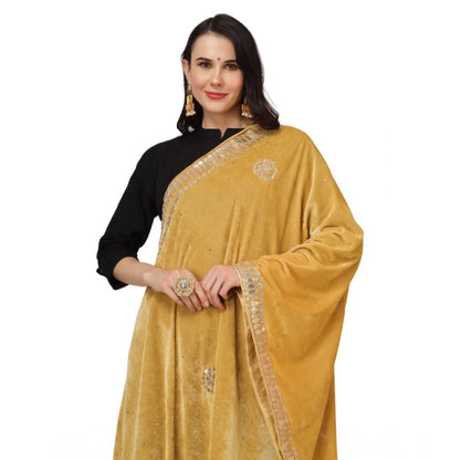 Women's Velvet Gotta Patti Dupatta (Yellow, Length: 2.25 to 2.50 Mtr)