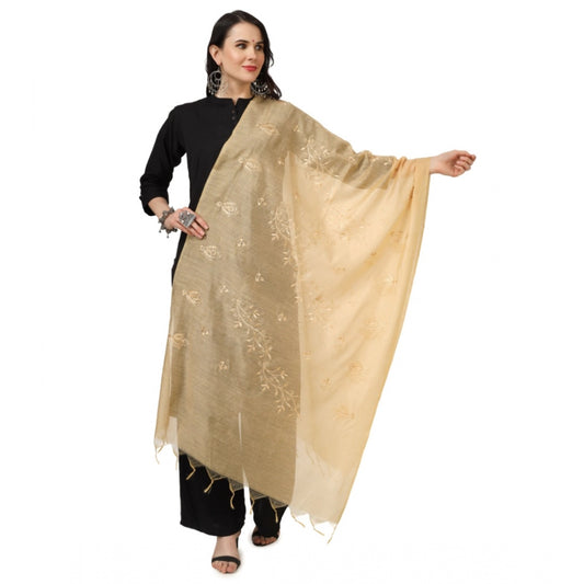 Generic Women's Cotton Embroidered Dupatta (Gold, Length: 2.25 to 2.50 Mtr)