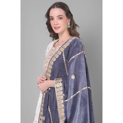 Generic Women's Velvet Gotta Patti Dupatta (Grey, Length: 2.25 to 2.50 Mtr)