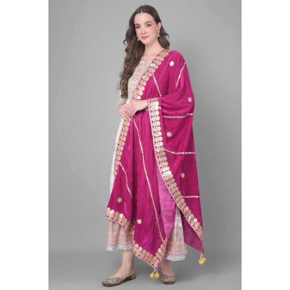 Women's Velvet Gotta Patti Dupatta (Purple, Length: 2.25 to 2.50 Mtr)