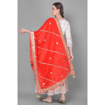 Generic Women's Velvet Gotta Patti Dupatta (Red, Length: 2.25 to 2.50 Mtr)