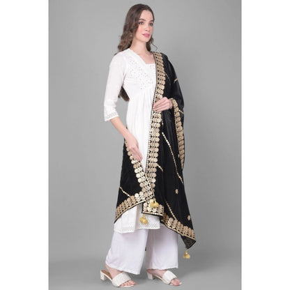 Generic Women's Velvet Gotta Patti Dupatta (Black, Length: 2.25 to 2.50 Mtr)