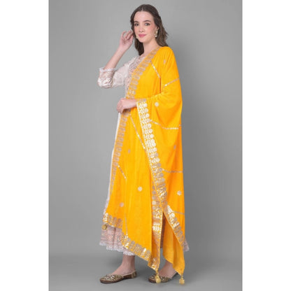 Generic Women's Velvet Gotta Patti Dupatta (Yellow, Length: 2.25 to 2.50 Mtr)