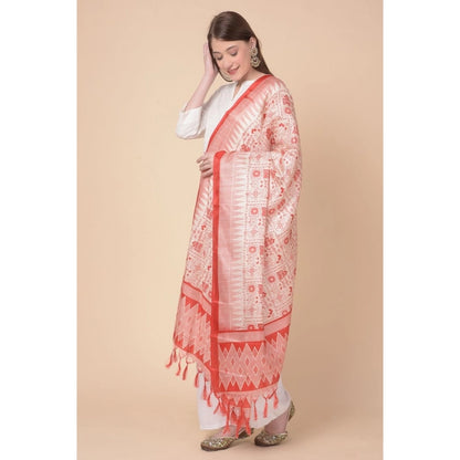 Generic Women's Art Silk Printed Dupatta (Orange, Length: 2.25 to 2.50 Mtr)