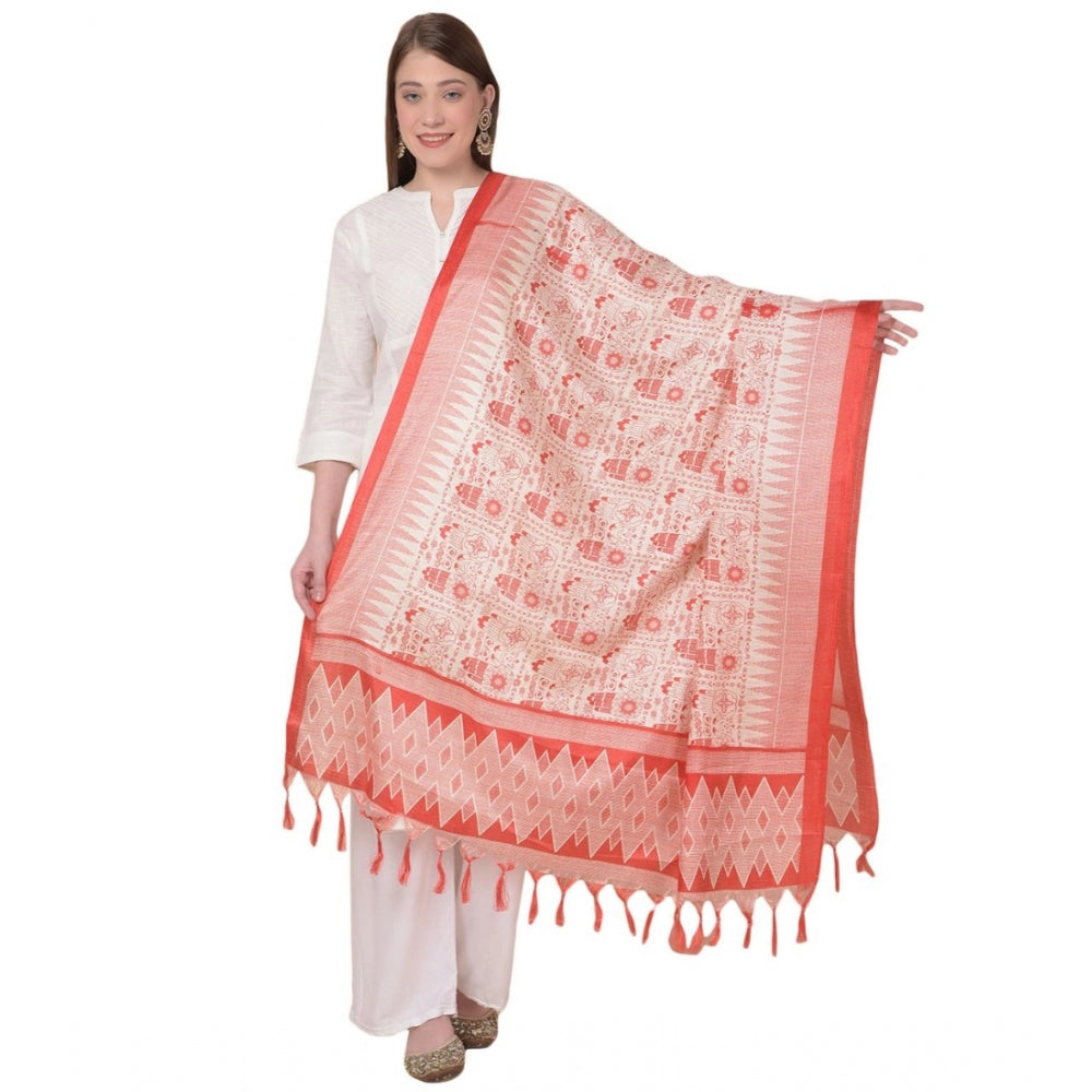 Generic Women's Art Silk Printed Dupatta (Orange, Length: 2.25 to 2.50 Mtr)