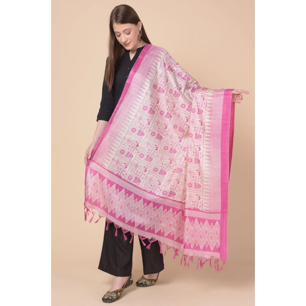 Generic Women's Art Silk Printed Dupatta (Pink, Length: 2.25 to 2.50 Mtr)