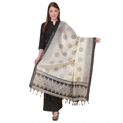 Generic Women's Art Silk Printed Dupatta (Black, Length: 2.25 to 2.50 Mtr)