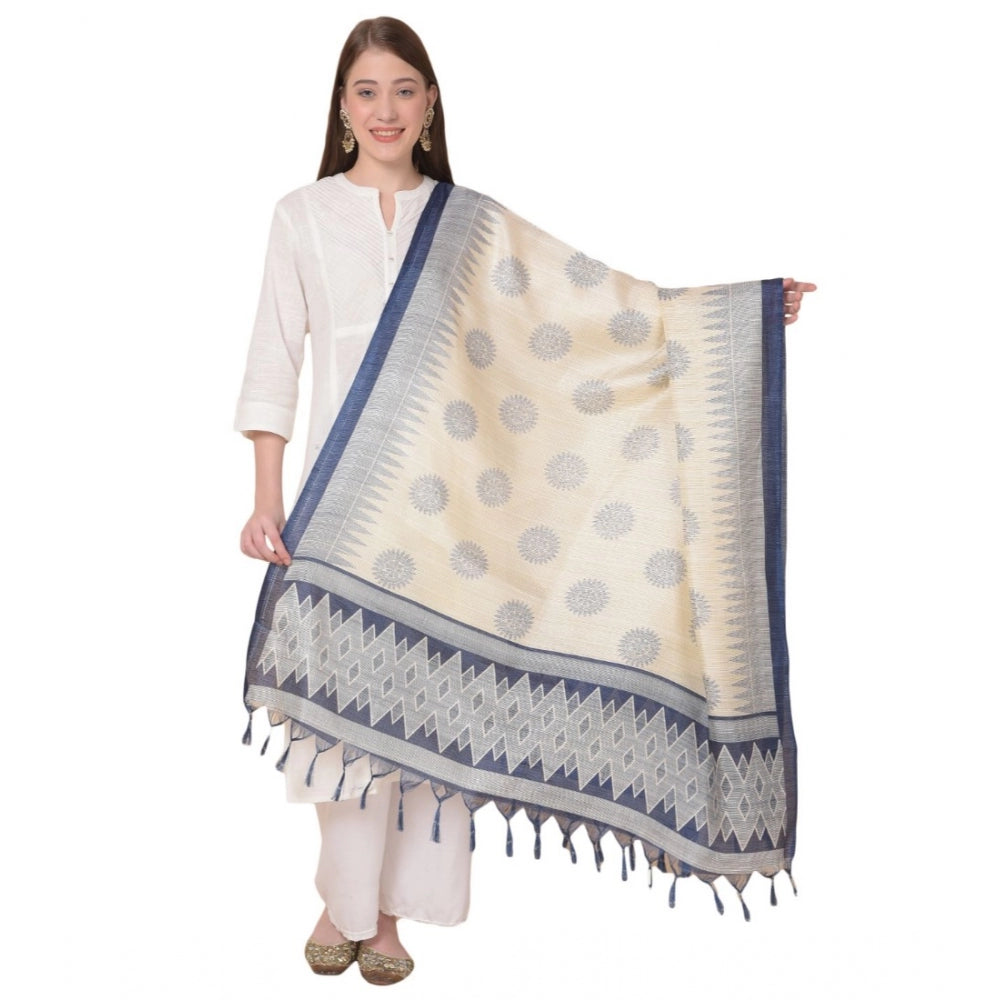 Generic Women's Art Silk Printed Dupatta (Blue, Length: 2.25 to 2.50 Mtr)