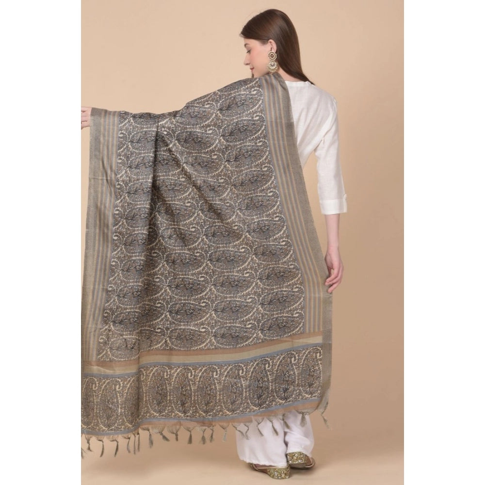 Women's Art Silk Printed Dupatta (Grey, Length: 2.25 to 2.50 Mtr)