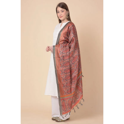 Women's Art Silk Printed Dupatta (Orange, Length: 2.25 to 2.50 Mtr)