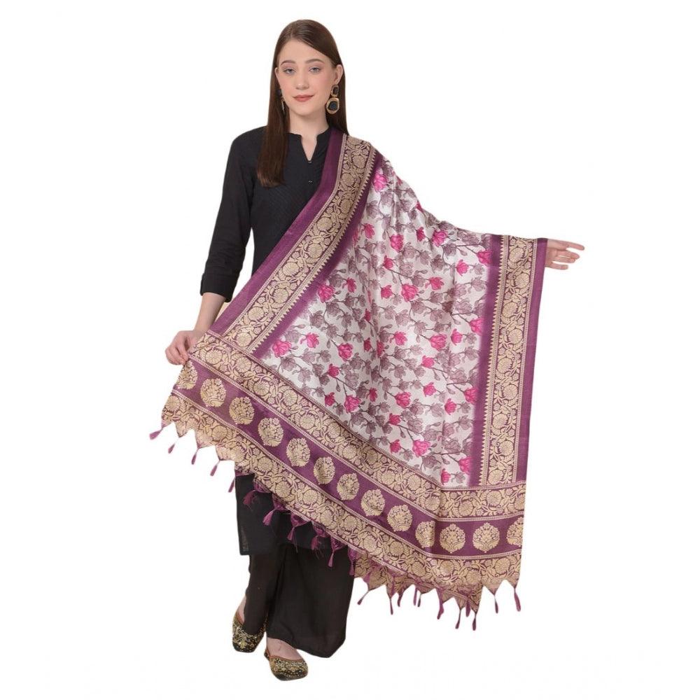 Generic Women's Art Silk Printed Dupatta (Purple, Length: 2.25 to 2.50 Mtr)