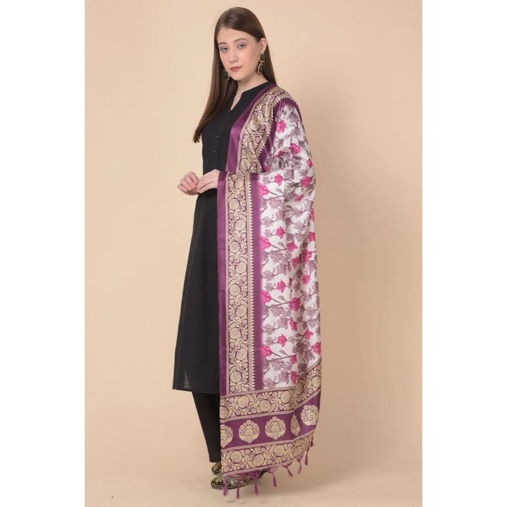 Generic Women's Art Silk Printed Dupatta (Purple, Length: 2.25 to 2.50 Mtr)