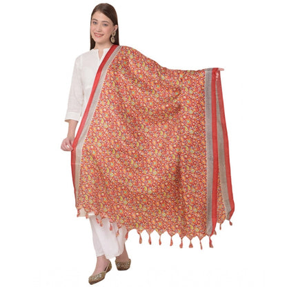 Generic Women's Art Silk Printed Dupatta (Red, Length: 2.25 to 2.50 Mtr)