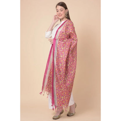 Generic Women's Art Silk Printed Dupatta (Pink, Length: 2.25 to 2.50 Mtr)