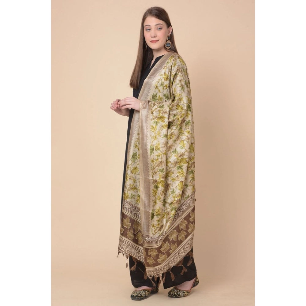 Generic Women's Art Silk Printed Dupatta (Gold, Length: 2.25 to 2.50 Mtr)