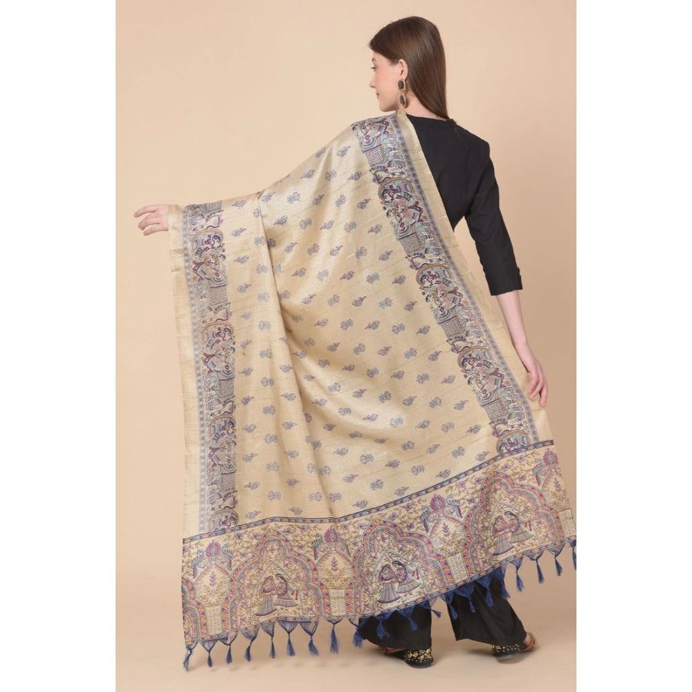 Generic Women's Art Silk Printed Dupatta (Gold, Length: 2.25 to 2.50 Mtr)